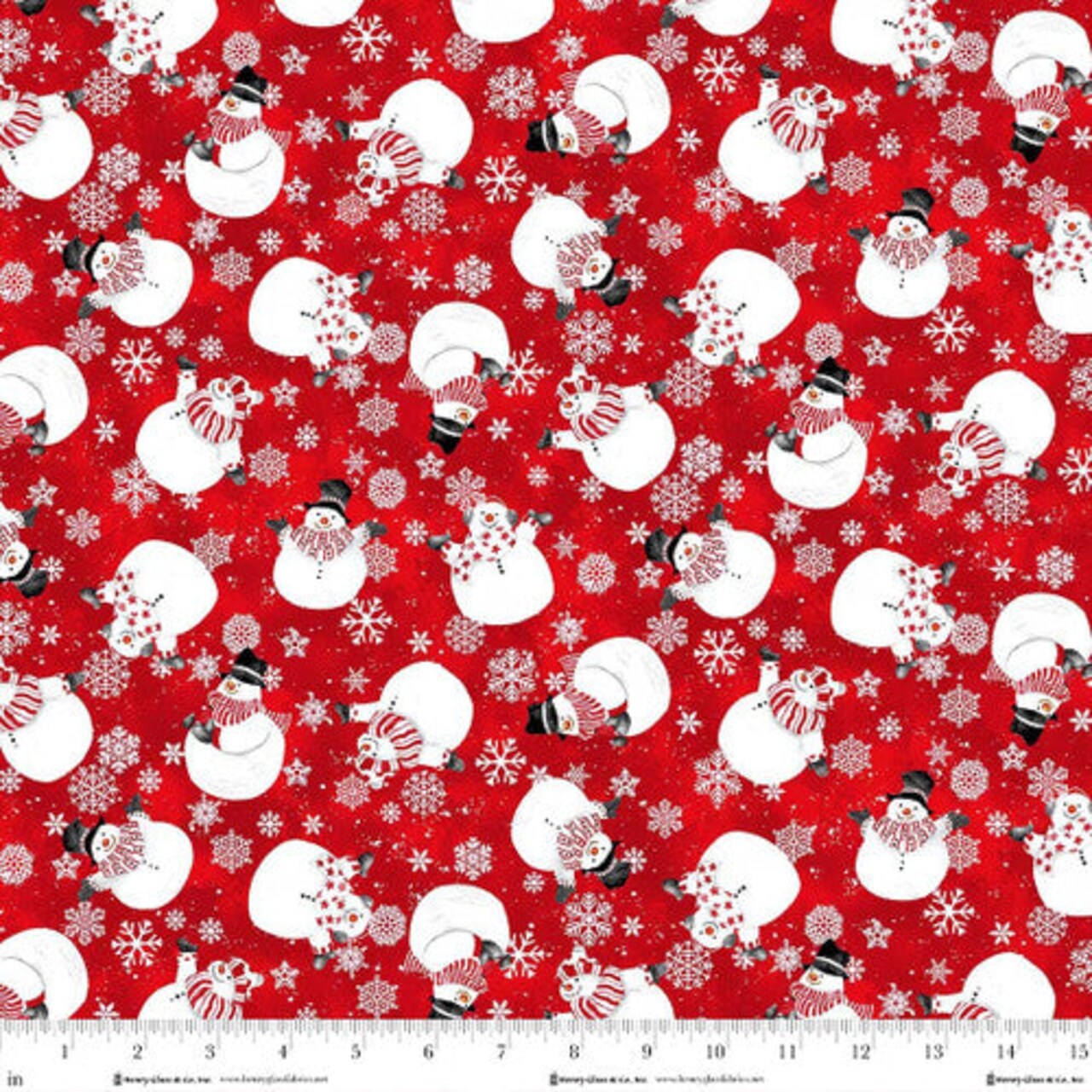 Fabric Henry Glass Red Tossed Snowmen Snow Crew Minky by the Quarter Yard 2097MK-88